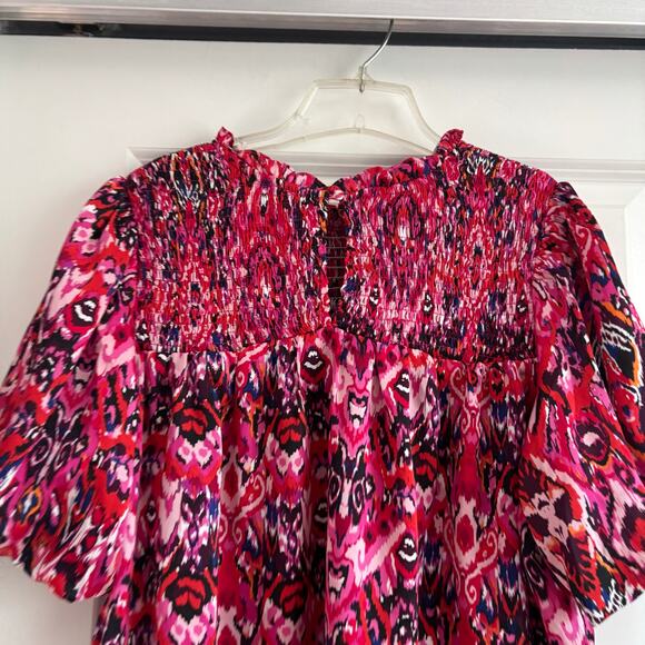 TCEC Fuchsia Printed Smocked Top Sz 1X Vibrant Career Office Colorful Pink - Picture 7 of 9